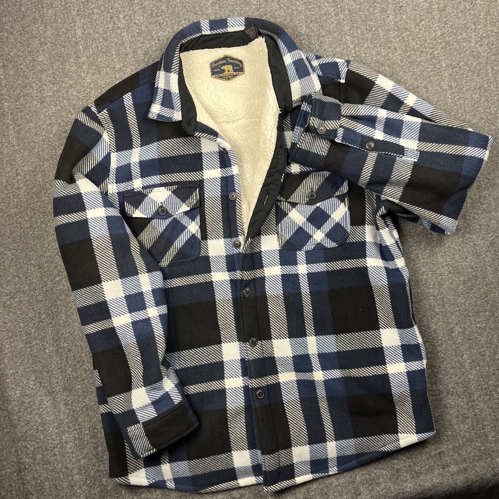 Freedom Foundry Mens Sherpa Fleece Plaid Shacket Jacket Size XL Long Slv